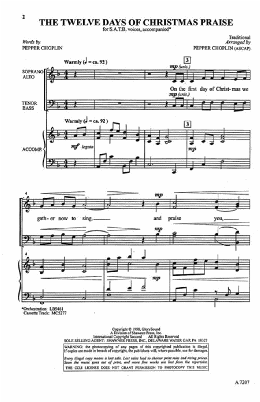 The Twelve Days of Christmas Praise 4-Part scores gallery preview page 2