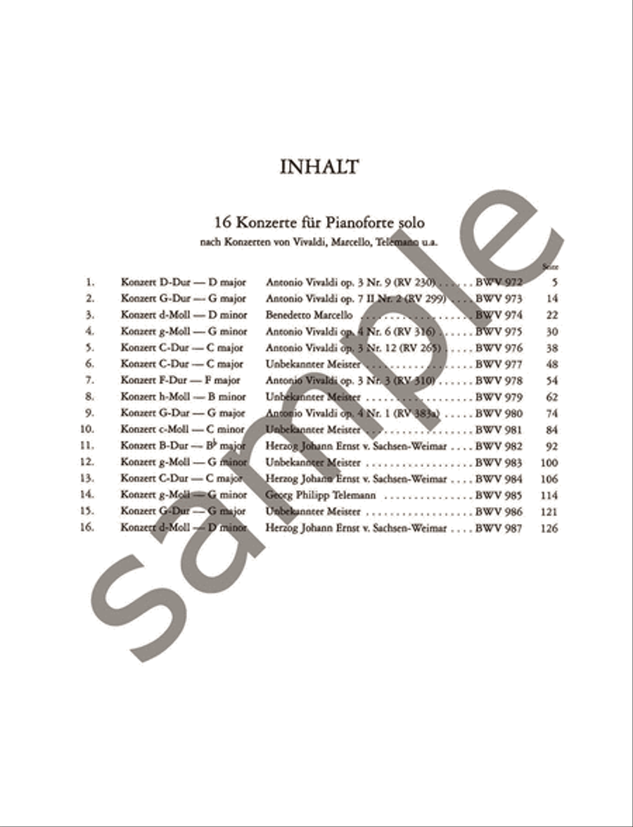 16 Concerto Transcriptions after Various Composers BWV 972-987 for Keyboard Solo Piano Solo scores gallery preview page 3